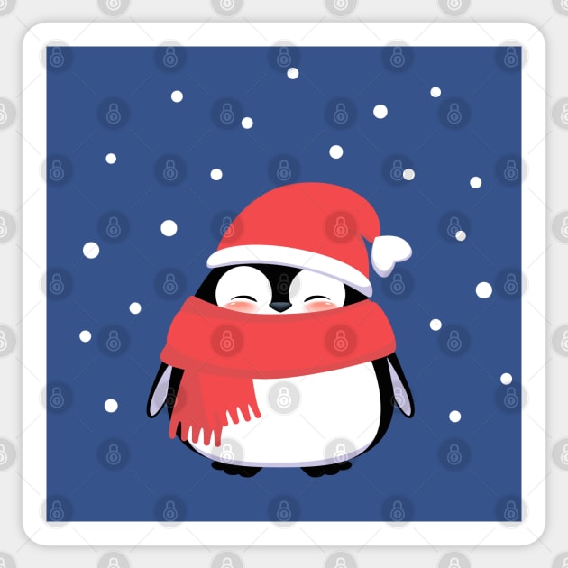 Christmas Penguin in red Santa hat and scarf. Sticker by CraftCloud
